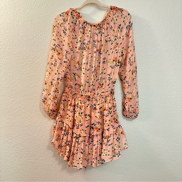 LOVESHACKFANCY Coquette Floral Popover Silk Dress in Sunset Pink Size Medium - Picture 7 of 8